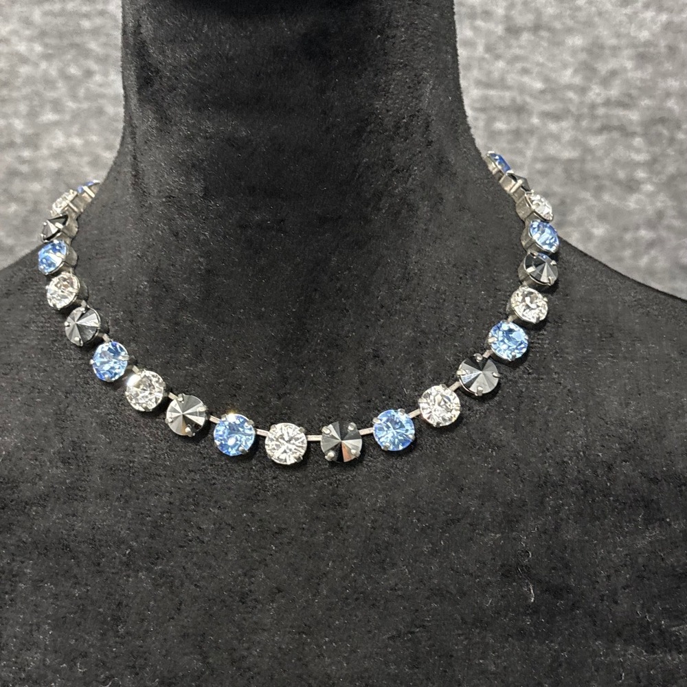 SABIKA Sparkling Crystal Necklace Blue Silver Tone Choker Women's Jewelry